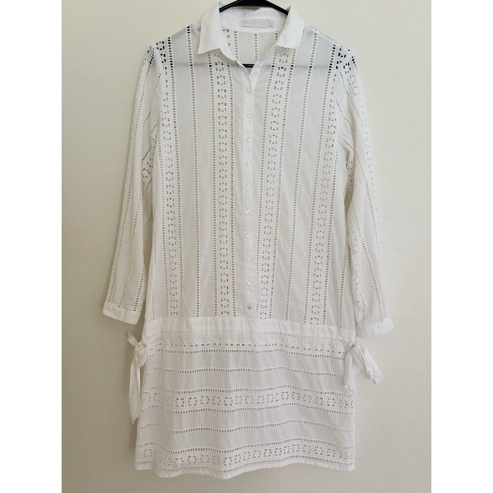 Anne Fontaine Button Down Eyelet Tunic Side Ties White Women’s Sz 42 Resort